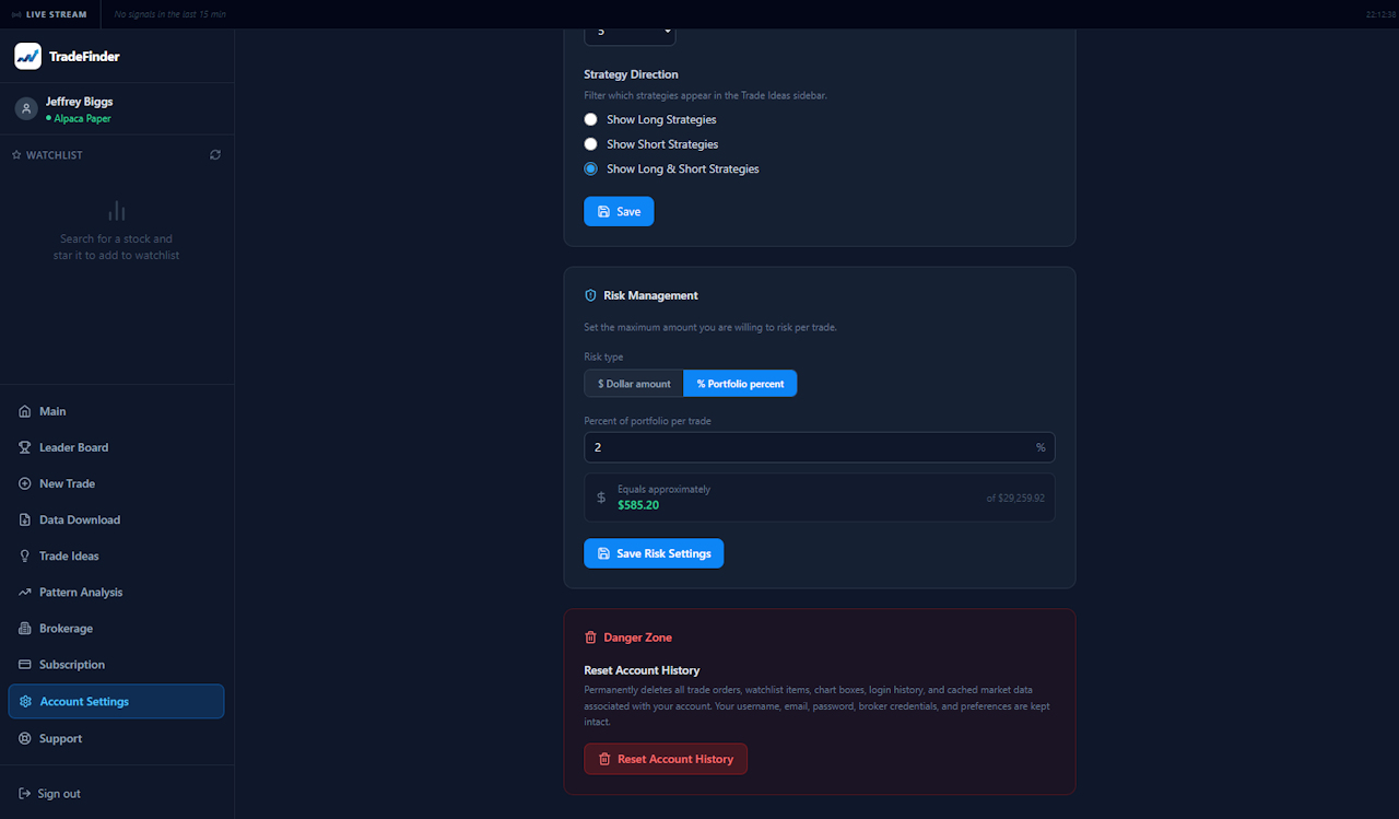 Risk Management Settings